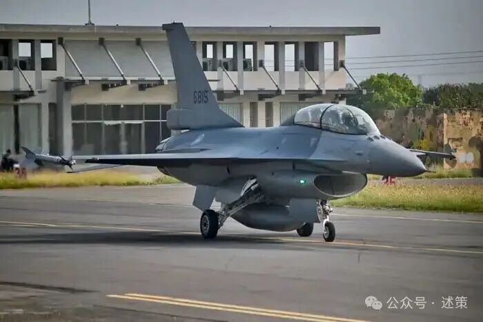A US-made F-16 fighter on a runway at an air force base in Taiwan.